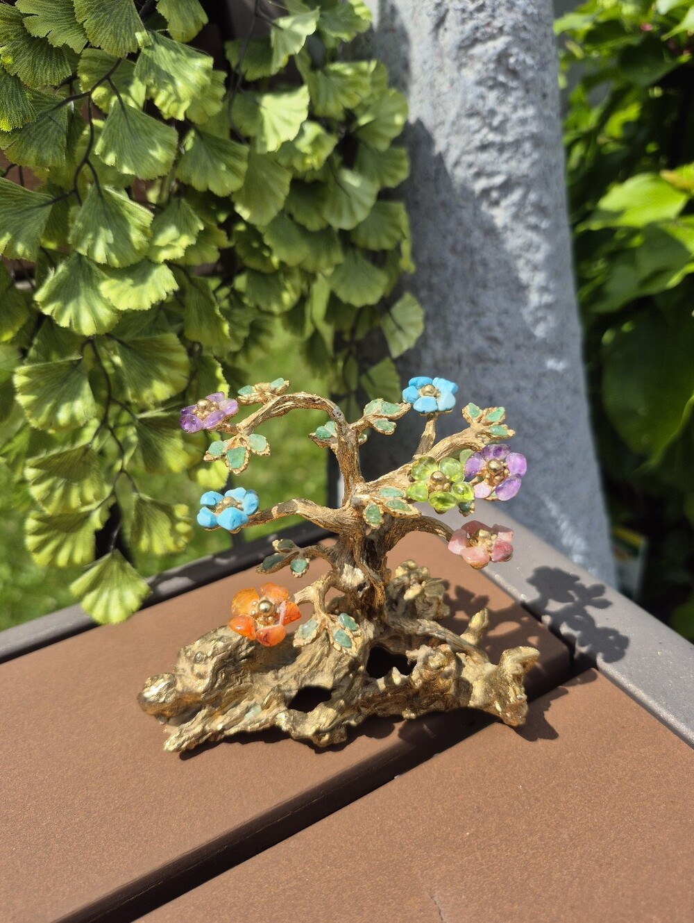 Gold Colorful Jeweled Bonsai Tree Figurine - Multicolor- Hollywood Regency